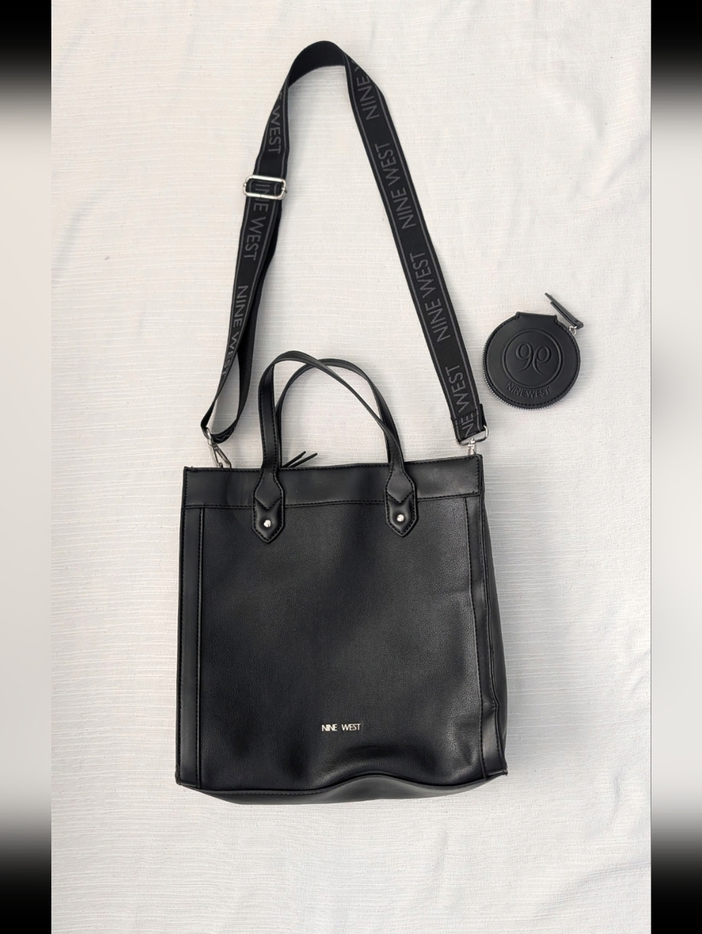 Nine West Black Handbag with Logo Strap Came With Small Coin purse.